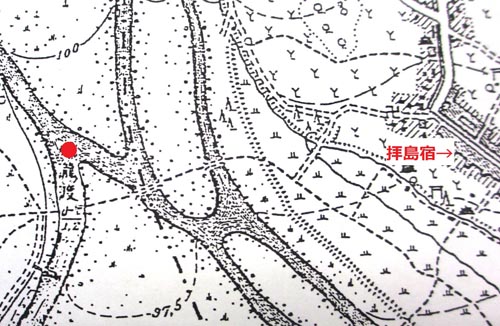 「瀧渡」の名前がある地形図
（1909年地形図、1/2万「拝島」に加筆）
