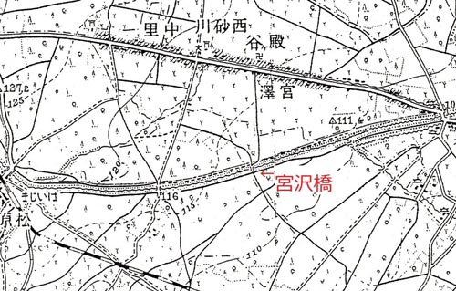 宮沢橋が記載されている地形図（1935年、1/5万 地形図「青梅」。60％に縮小、加筆）