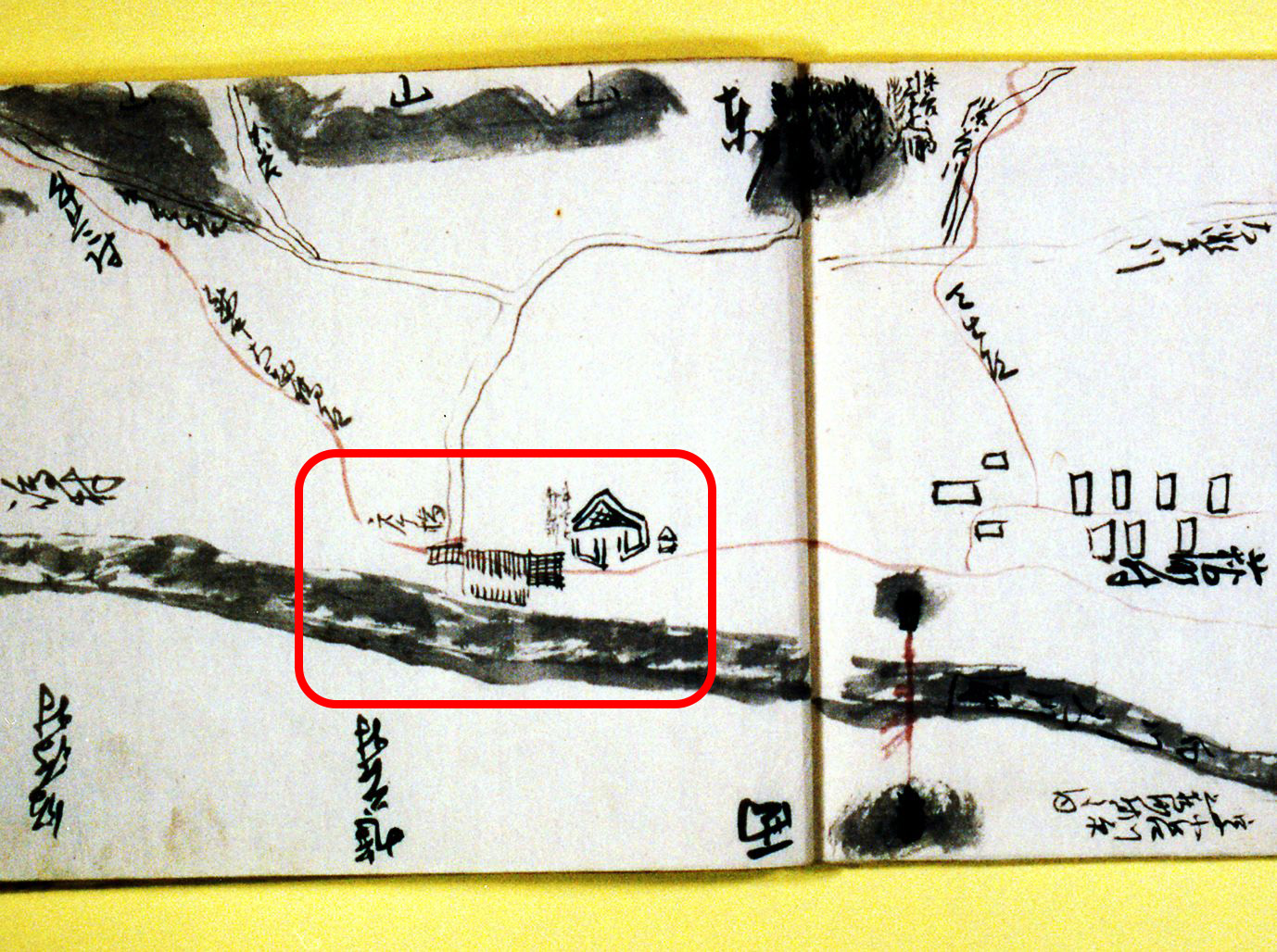 荻町を通る街道に設けられた番所が描かれた地図