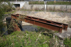 奥山駅跡東側に残る橋梁と橋脚(令和4年撮影)