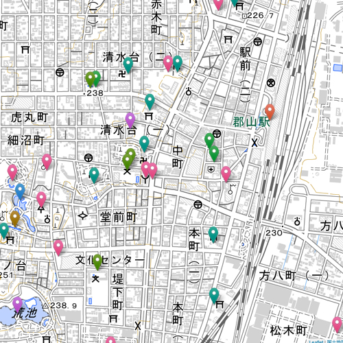 郡山市現在の国土地理院地図部分