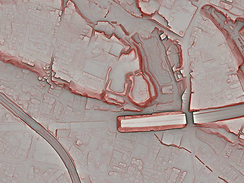 赤色立体地図　深大寺城