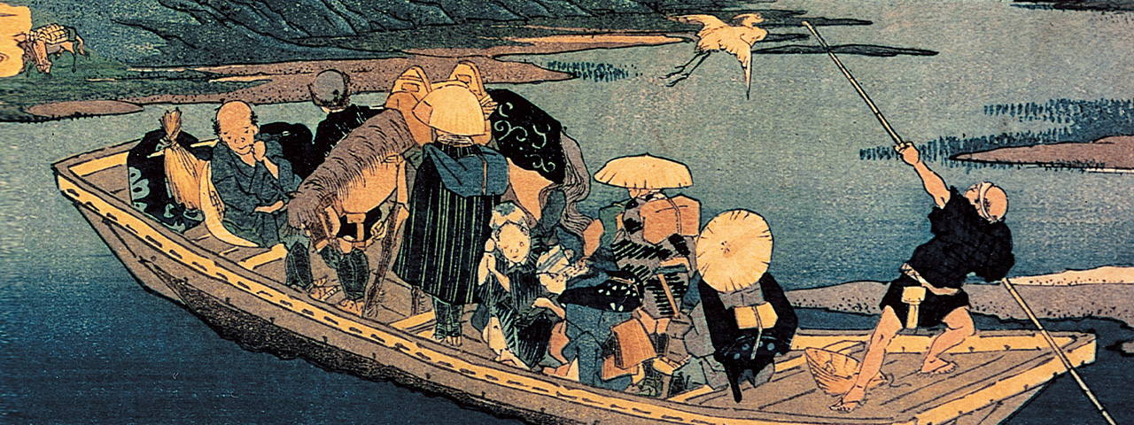 戸田渡船場（渓斎英泉画『木曾街道六十九次』「木曾街道蕨之驛戸田川渡場」）